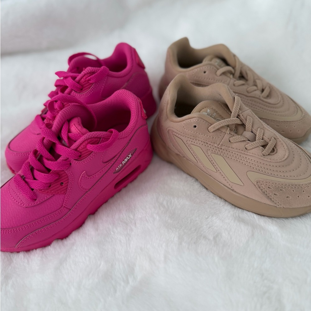 Nike Kids brand new Pink and Addidas Tan Sneakers size 11 both, both pars 70$!